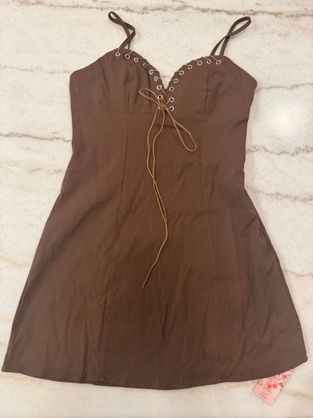 SHEIN Brown Lace-Up Spaghetti Strap Mini Dress